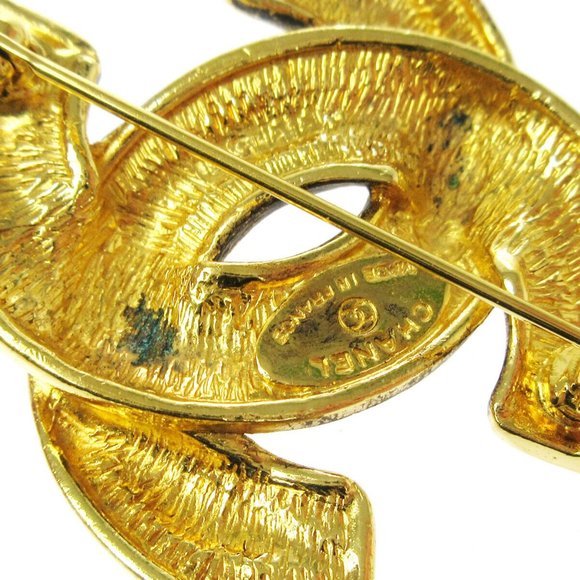 CHANEL CC Logos Quilted Brooch Pin Gold-Tone Accessories Vintage 1153 AK38329f - Picture 3 of 4